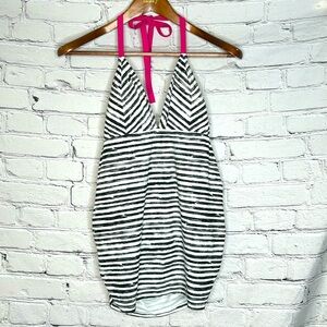 Beach Bump by Motherhood Maternity Black White Striped Tankini Swim Top Size XL